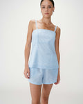 Wynel Fitted Gingham Cotton Square-Neck Top - Ciel