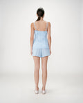 Wynel Fitted Gingham Cotton Square-Neck Top - Ciel