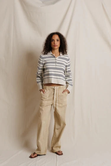 Ximena Striped Cotton Cashmere Cropped Sweater - Oatmeal Turbulence Stripe