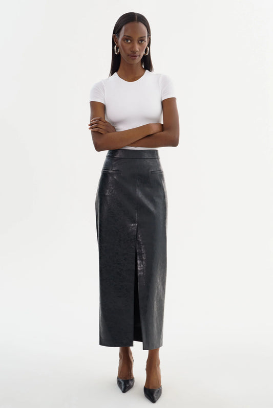 Yvette Faux Leather Maxi Skirt - Black