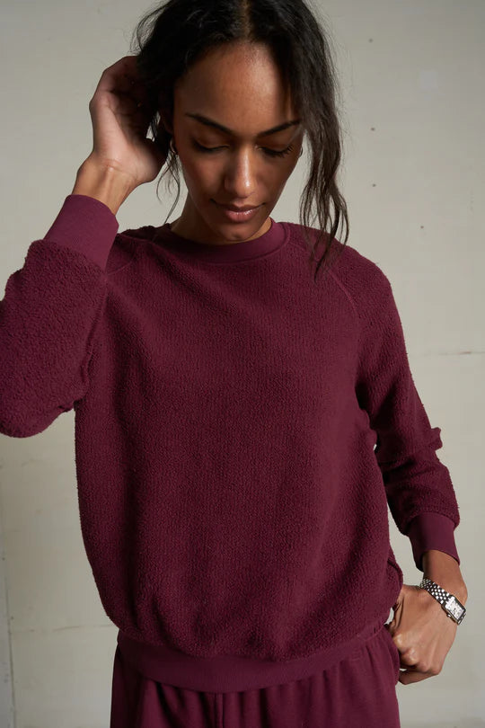 Ziggy Reverse Fleece Shrunken Crew Neck Sweatshirt - Dark Burgundy