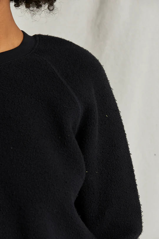 The Ziggy Inside Out Cotton Fleece Shrunken Crew - True Black