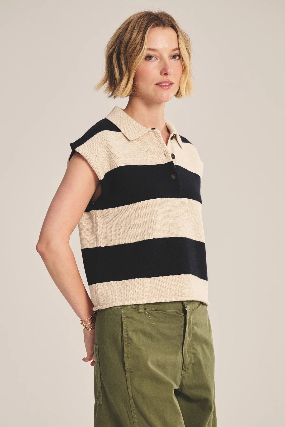 Zoella Sweater Polo - Oat / Navy