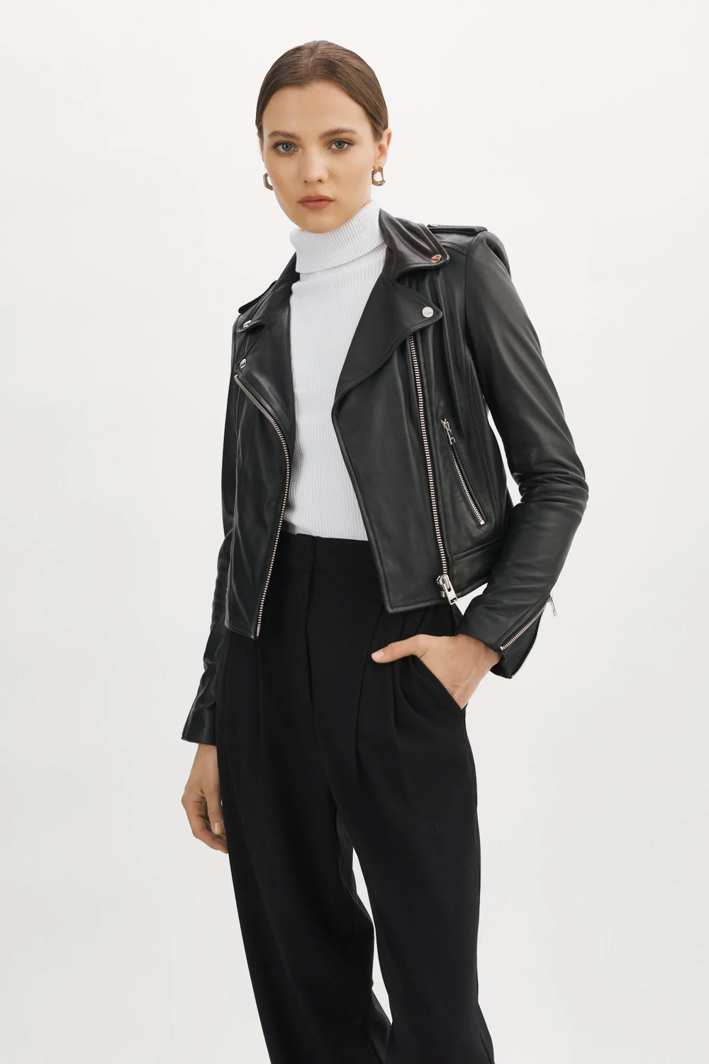 Donna Classic Leather Biker Jacket – Premium Boutique