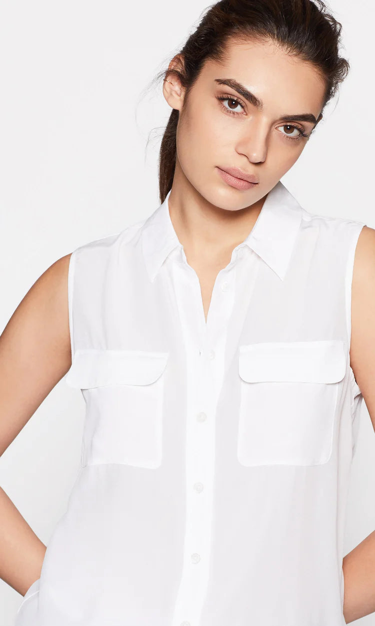 Sleeveless Slim Signature Silk Shirt - Bright White