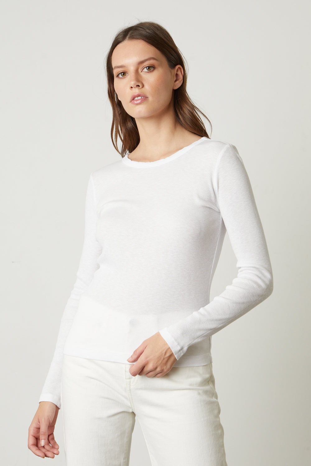 Bayler Ribbed Scoop Neck Cotton Slub Tee - White