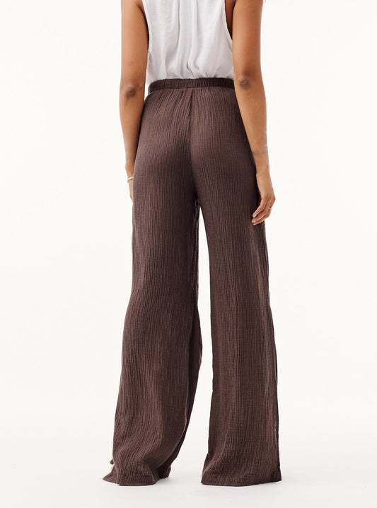 Side Slit Wide Leg Pant - Rich Brown