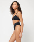 Ribbed Frenchi High Waist Bikini Bottom - Black