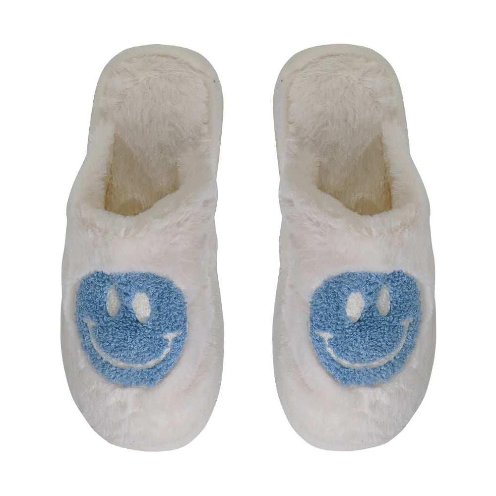 Baby Blue Smiley Plush Slippers