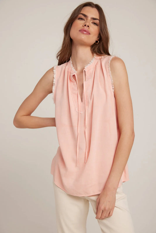 Fray Edge Sleeveless Top - Sunset Coral