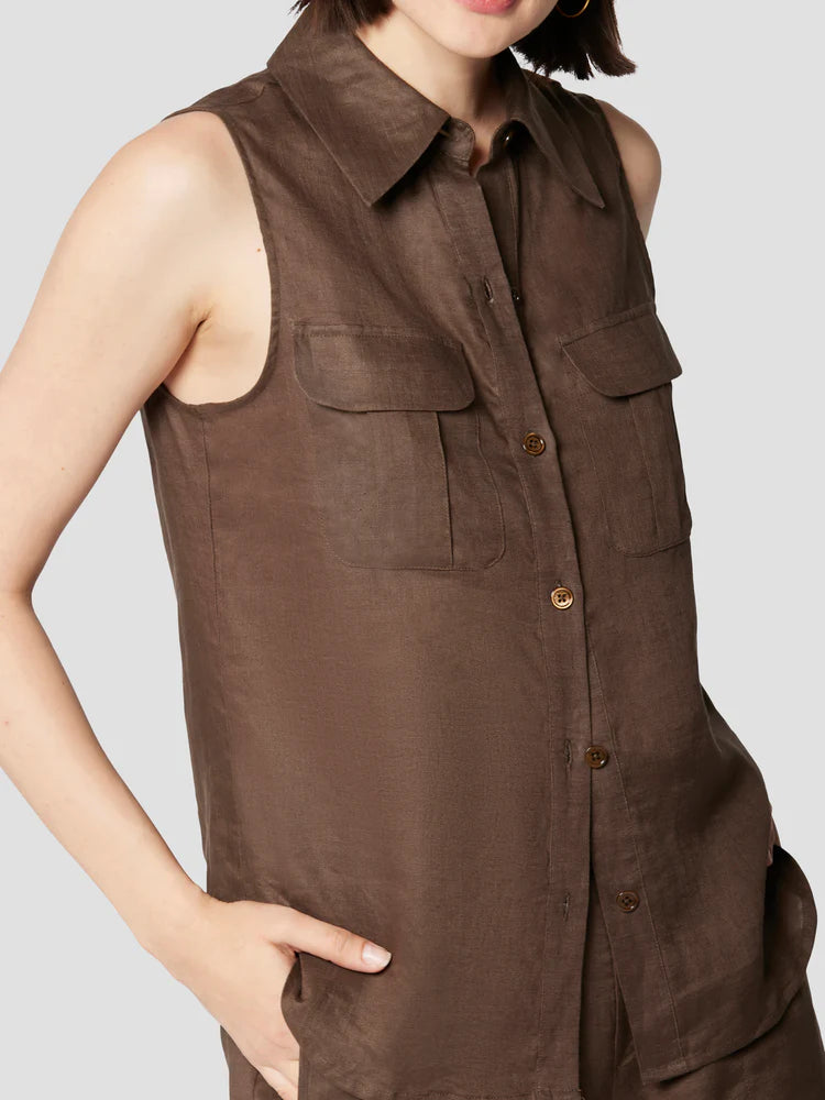 Camila Sleeveless Linen Shirt - Wren Brown